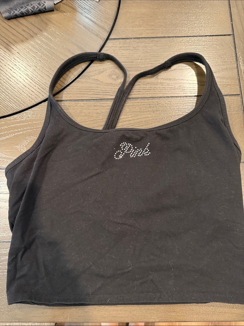 PINK Victoria's Secret Black Rhinestone Logo Crop Camisole with built in bra. XL